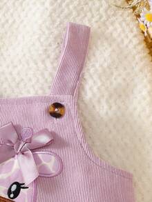 SHEIN Baby Girl Cute Deer Embroidery Strap Casual Outdoor Dress, Spring/Autumn - Purple - View 6