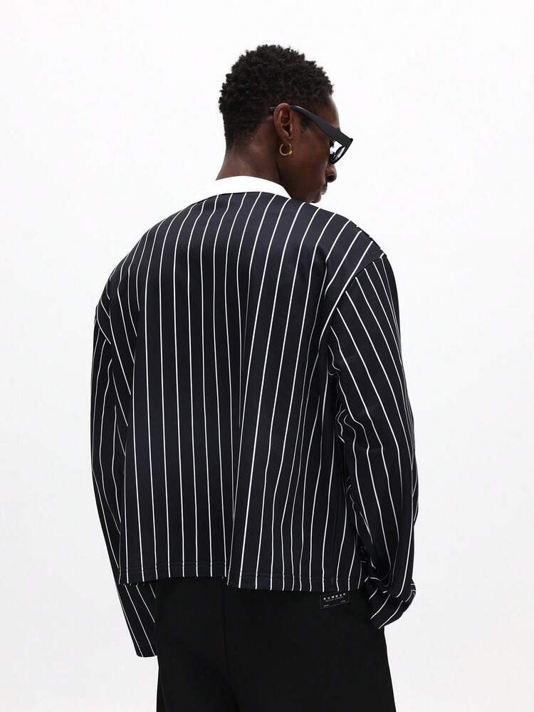 Striped Long Sleeve Polo With Collar