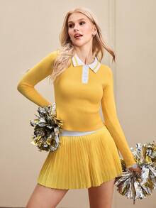 Cheerettes Damski sportowy sweter w kontrastowym kolorze z okrągłym dekoltem, długim rękawem, ściągaczem i zamkiem błyskawicznym do połowy