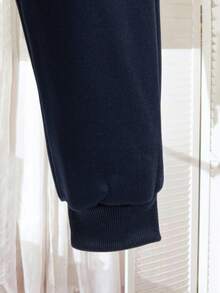 Genkimix Kids 秋冬款小男孩休闲骑士印花卫衣和运动裤套装 - 藏蓝色 - 查看 4