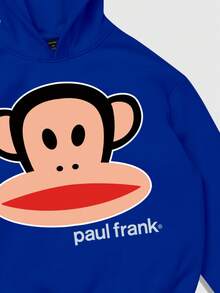 ROMWE MEN Paul Frank X ROMWE Men's Casual Monkey Print Loose Fit Hoodie Sweatshirt, Autumn, Long Sleeve Top - Blue - View 3