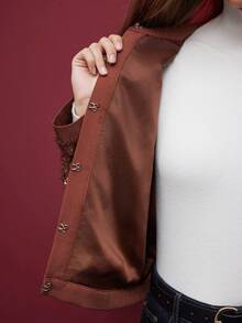 Maija Women's Fashionable Street Sequin Contrast Binding Open Front Coat Autumn For Women Halloween Costumes Christmas Women's New Year - Brown - View 8