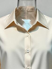 Franclia Bộ đồ hai mảnh cài nút màu trơn đa năng dành cho nữ đi làm thường ngày kèm thắt lưng, bộ đồ xuân/thu dành cho nữ, trang phục thường ngày dành cho nữ, trang phục mùa thu dành cho nữ, đồng phục giáo viên nữ - Màu Khaki - Xem 4