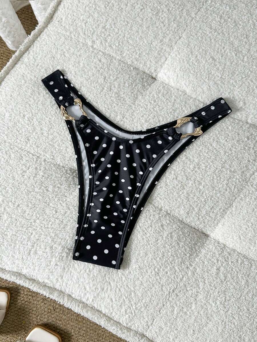 Swim Mod سروال السباحة للنساء بنقشة البولكا دوت، مناسب للينابيع الساخنة والشاطئ والعطلات الصيفية - أبيض وأسود - مشاهدة 1