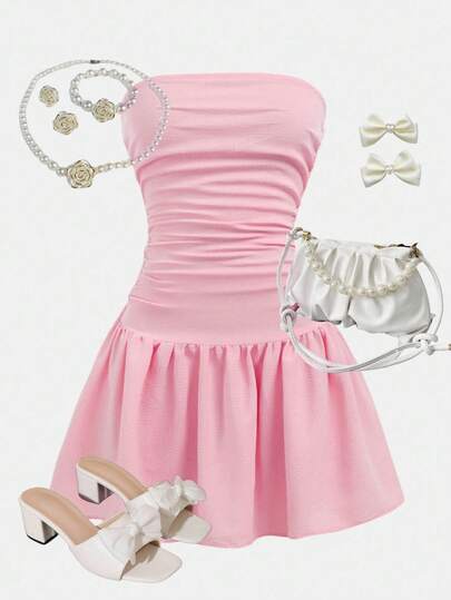 Vestido de niña preadolescente casual minimalista y cómodo con diseño plisado sin mangas y de corte abombado