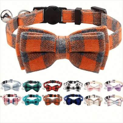 1 pieza Collar de gato con lazo a cuadros elegante - Ajustable y cómodo, accesorio de moda para tu felino