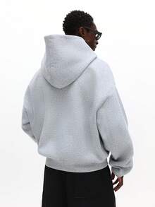 SUMWON 男士短款拉链连帽衫，带抽绳和中央口袋，休闲街头风卫衣外套，纯色 - 灰色 - 查看 2