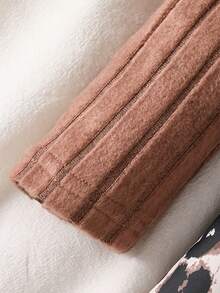 SHEIN 1pc Girls Crew Neck Long Sleeve Ribbed Knit Patchwork Floral Hem Dress, Sweet & Ladylike, Autumn - Brown - View 7