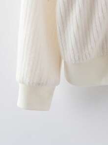 GlowEve 成熟女士仿针织保暖连帽插肩袖高腰修身杏色纽扣装饰短款外套，优雅精致，女士冬季外套，女士冬季，圣诞节，女士圣诞，女士新年 - 杏色 - 查看 3