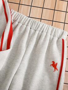 2pcs/Set Tween Boys Casual College Style Side Stripe Contrast Color Pullover Sweatshirt And Jogger Pants Set, Suitable For Autumn/Winter Daily, Commuting And Sports Wear - Light Grey - View 8