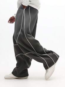 SUMWON 阔腿运动裤，缝线设计，纯色 - 深灰色 - 查看 4