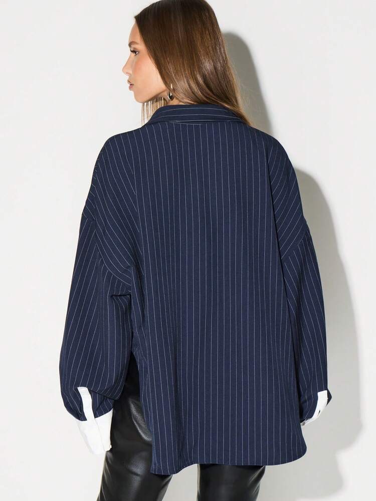 KIZN Oversized Pinstripe Button Down Shirt