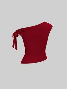 Sweetra 女式纯色系带褶饰三件套 T 恤 - 彩色 - 查看 4