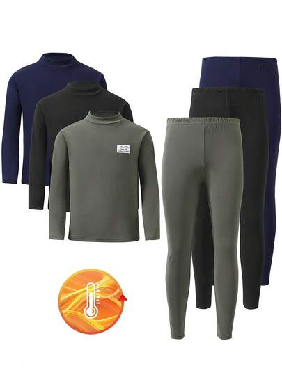 Set da 6 pezzi di magliette a collo alto basic casual per ragazzi, multicolore, con logo sul petto, adatte per essere indossate come strato base con giacche in autunno/inverno