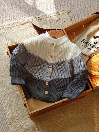 Vintaside Kids 男婴撞色长袖单排扣休闲针织开衫，秋冬