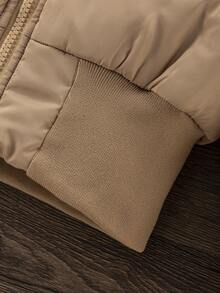 女童黑色连帽加厚高腰罗纹修身时尚羽绒服，秋冬季休闲百搭外套