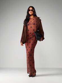 MISSGUIDED Polka Dot Mesh Bodysuit Long Sleeve Sheer See Through Fitted Top Fall Winter Party Club