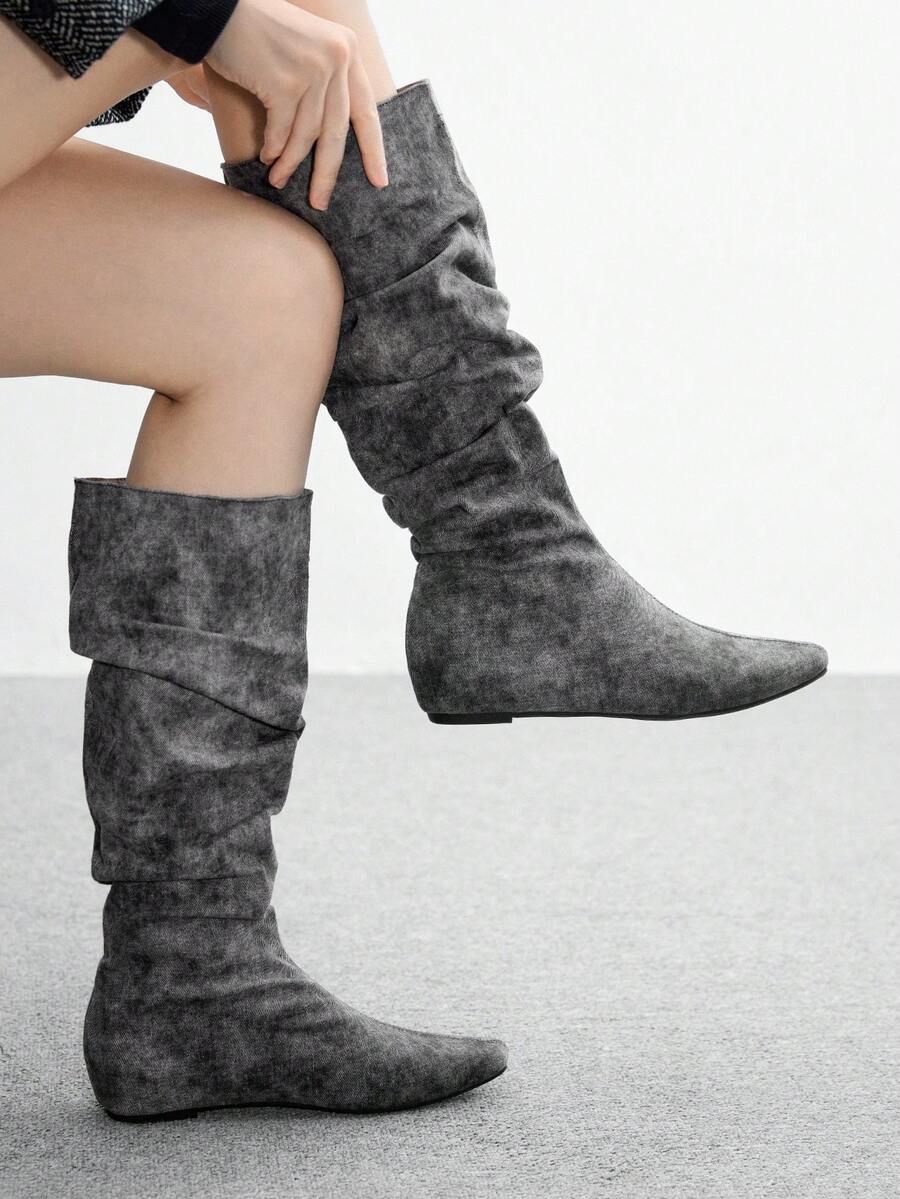CUCCOO BIZCHIC Giày bốt cao đến giữa bắp chân đa năng thường ngày dành cho nữ - Màu Xám nhạt - Xem 1