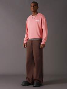 STYNVO Men's Casual Letter Print Crew Neck Long Sleeve Pullover Sweatshirt, Autumn - Pink - View 5