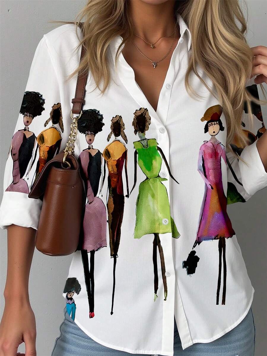 Selamara Women's Character Print Button Design Shirt Fall Cloth For Women - Multicolor - View 1