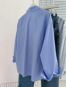 Elamini Women's Autumn/Winter 2 In 1 Navy Blue Knit Vest & Striped Long Sleeve Shirt