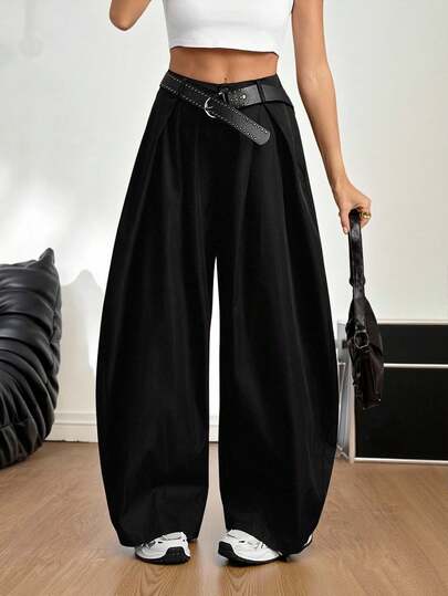 SHEIN EZwear Plus Size Tall Women's Vintage Back To School Casual Hippie Street Loose Black Cargo Pants, Tall Autumn/Winter Loose Black Baggy Jeans Super Wide Leg High Waist Pants, Women Winter Outfits, Women Thanksgiving Outfits, Black Pants, Women Casual Wear