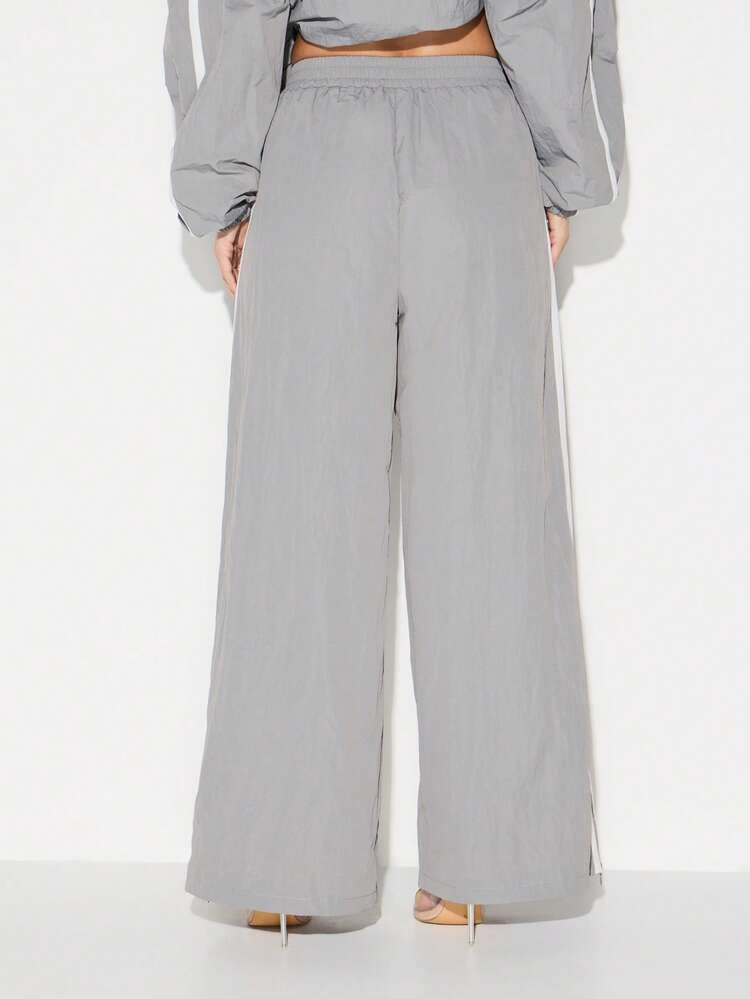 KIZN Wide Leg Nylon Joggers With Side Tape