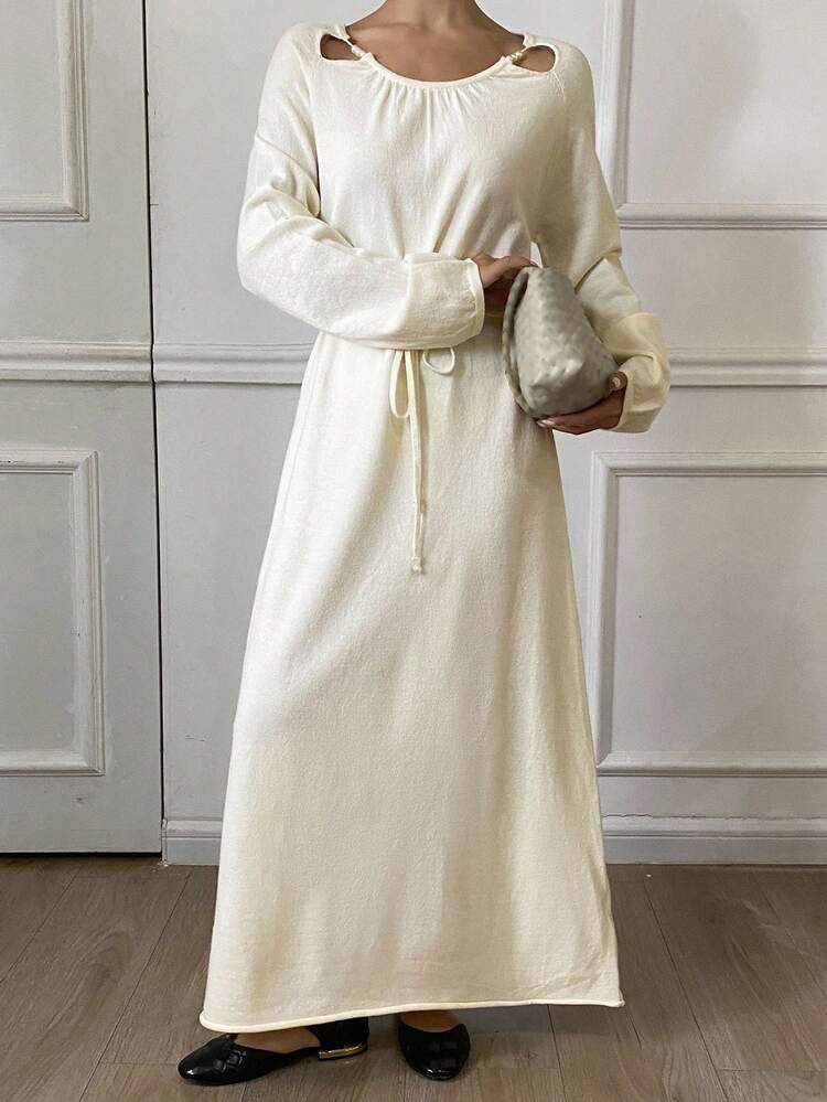 Women's Elegant Minimalist Fashion Loose Business Casual Office Commute Mid-Length Sweater Dress, Autumn/Winter