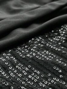 Viva Relle 大码女式优雅亮片装饰长袖高腰喇叭裙，适合宴会、派对、婚礼宾客、新年、圣诞节 - 黑色 - 查看 7