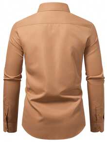 Manfinity Mode Áo sơ mi nam dài tay màu trơn, thường ngày/làm việc, mùa thu - Màu Khaki - Xem 2
