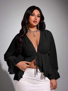 Viva Relle Áo voan nơ gợi cảm cỡ lớn - màu đen - Xem 2