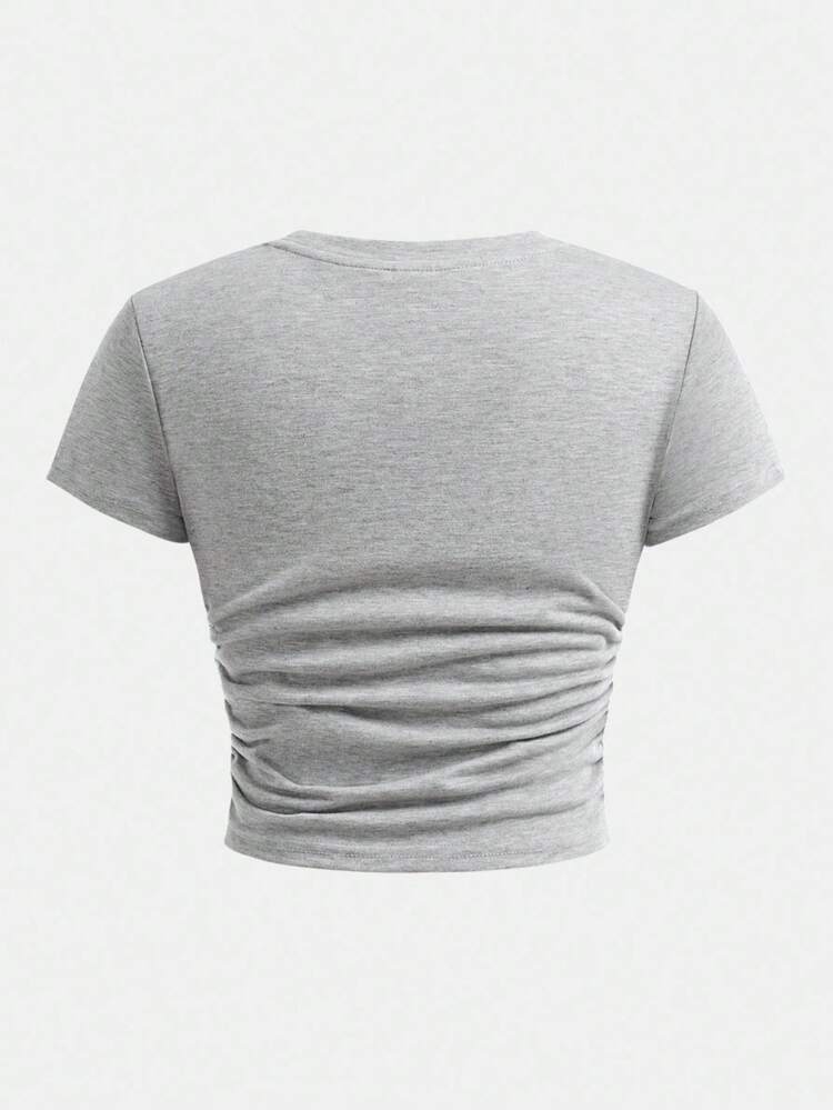 SHEIN Tween Girls Bow Print T-Shirt & Leggings 2 Pieces Casual Everyday Fashionable Set Suitable For Autumn/Winter Daily Wear,Street Style, Home Girls Co Ord Sets Tween Street Wear Set Suitable For New Year, Daily, Celebration, Autumn & Winter Outfits For Easy Comfort, Autumn & Winter Layers For Girls, Stylish Girls - Grey - View 5