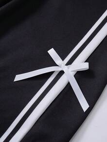 Teen Girl Bow Print Elastic Waist Side Stripe Wide Leg Casual Pants - Multicolor - View 8