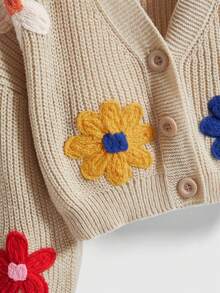ROMWE Avant Colorful Floral Loose Knit Cardigan - Khaki - View 4
