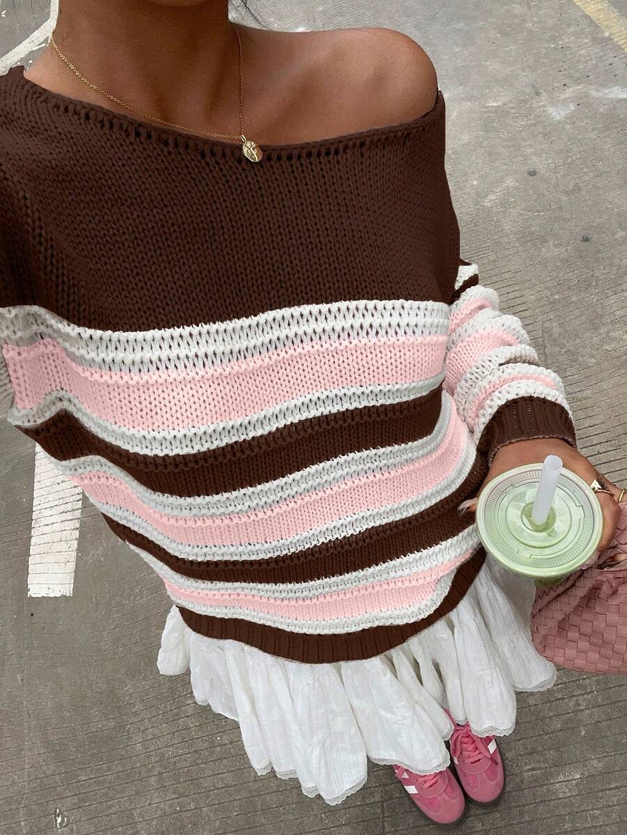 SHEIN Unity Áo len chui đầu vai bất đối xứng gợi cảm dành cho nữ - Nhiều màu - Xem 1