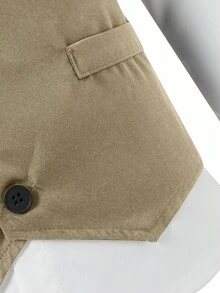 SHEIN Tween Boy Gentleman 2 Pieces Set: Vest With Chest Design + Trousers, No Shirt, No Accessories, Formal Outfit For Birthday Party, Evening Event, Wedding, Christening, Birthday, Wedding, Graduation - Khaki - View 7