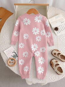 SHEIN Newborn Baby Girl Floral Print Long Sleeve Romper Jumpsuit, Autumn/Winter