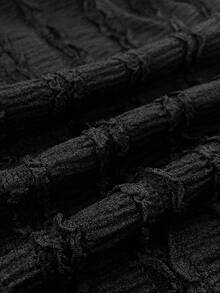 Modelyn 大码女式针织连衣裙，纽扣下摆拼接设计，优雅长袖荷叶边装饰两件套 - 黑色 - 查看 7