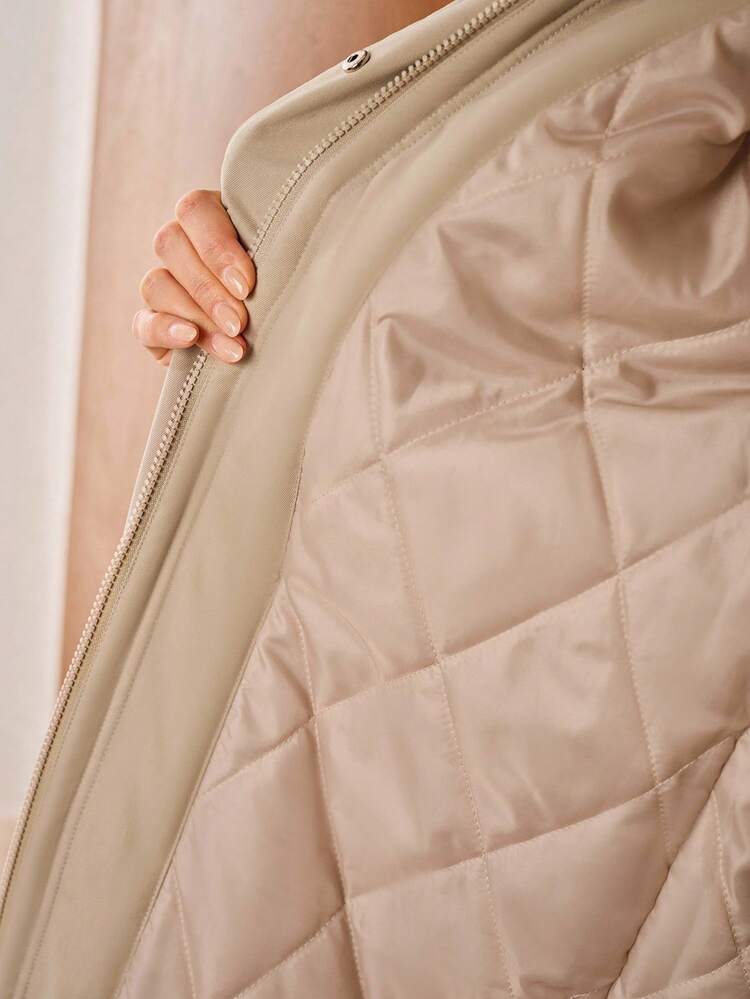 CASUAL DRAWSTRING WAIST FURRY TRIM HOODED WINTER COAT, AUTUMN/WINTER