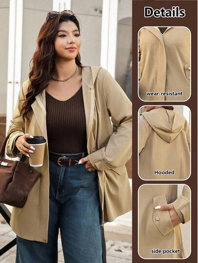 Vionelle Plus Size Women's French Casual Elegant Long Sleeve Windbreaker, Autumn/Winter