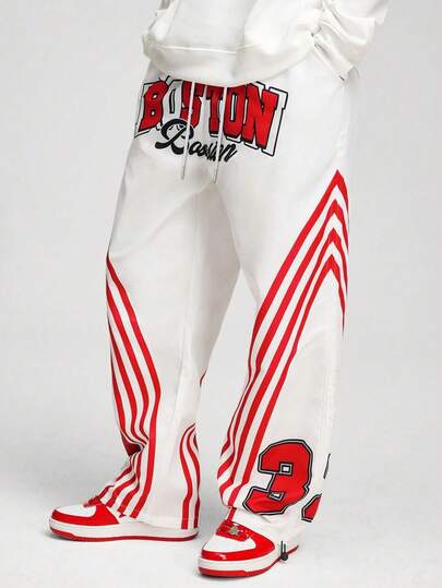 Street Life Pantaloni casual da uomo con stampa semplice a lettere sulla tasca, autunnali