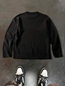 Manfinity EMRG Autumn/Winter New Blogger Stylish Design Print Men Pullover Sweater It Is Great For Couples And Makes An Excellent Gift Idea For Boyfriends Or Husbands Or Friends - Black - View 2
