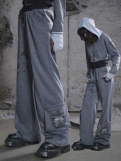 Bloopia 女式抽绳腰口袋阔腿宽松休闲裤