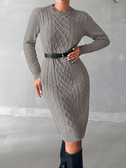 EURMUSE Women Casual Solid Color Bodycon Knit Dress For Autumn/Winter,Petite