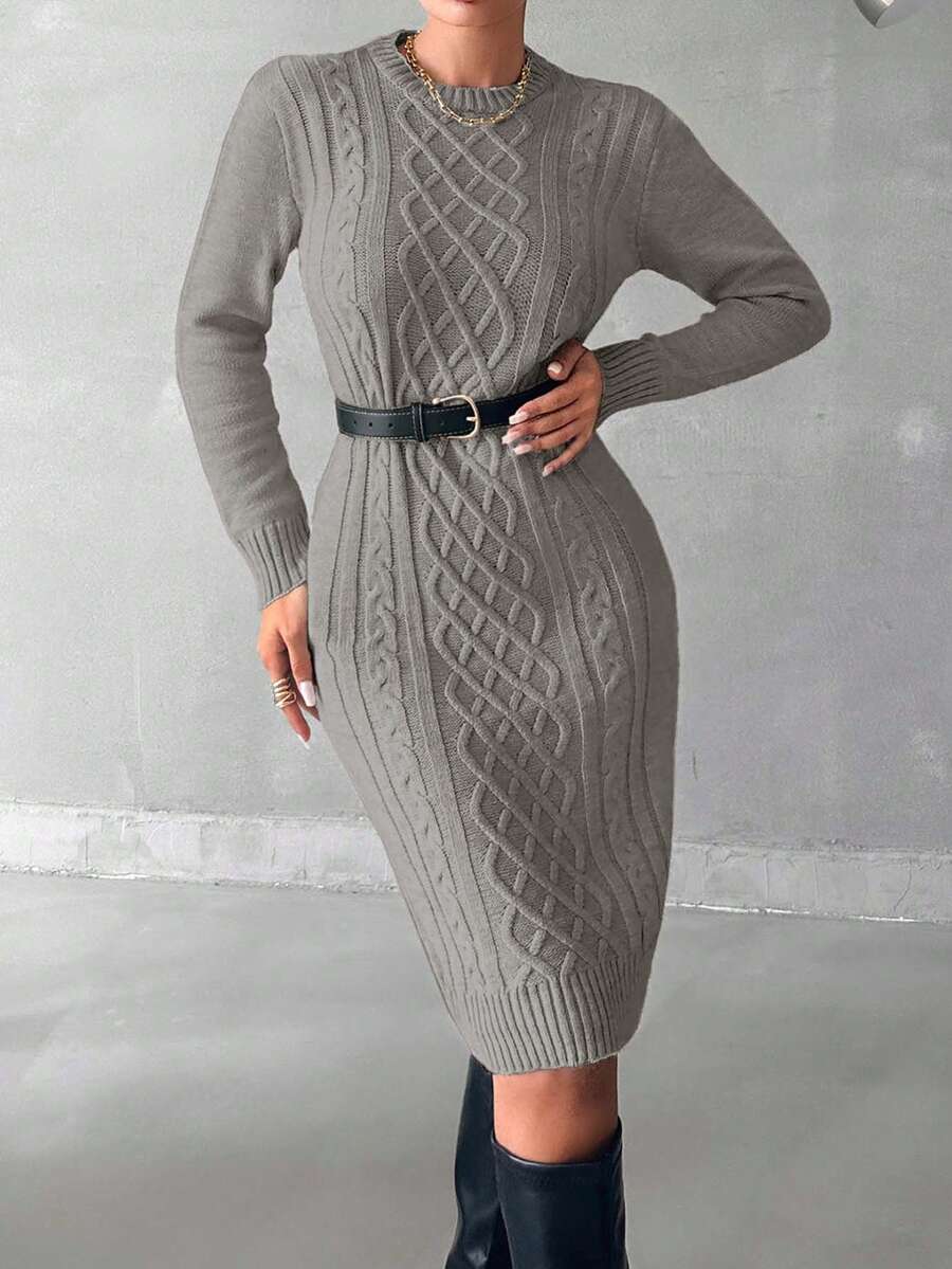 Women Casual Solid Color Bodycon Knit Dress For Autumn/Winter,Petite