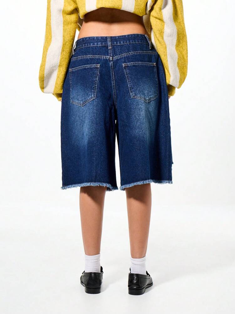 SUMWON WOMEN Distressed Denim Shorts With Eyelet Details