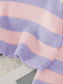 Souflis Souflis Kleine Mädchen Lässig Farbblock gestreifter Rundhals Raglan Pullover, Herbst/Winter - Mauve - Übersicht 6
