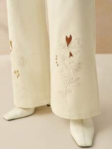 Cévolie 女式米色激光镂空口袋细节裤 - 米色 - 查看 4