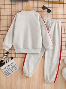 2pcs/Set Tween Boys Casual College Style Side Stripe Contrast Color Pullover Sweatshirt And Jogger Pants Set, Suitable For Autumn/Winter Daily, Commuting And Sports Wear - Light Grey - View 2