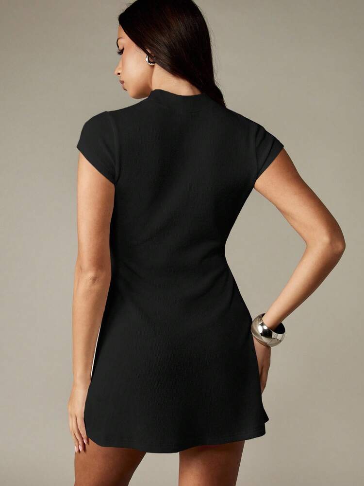 MISSGUIDED Ribbed Knit Crew Neck Mini Dress Bodycon Fitted Short Sleeve Fall Winter Casual